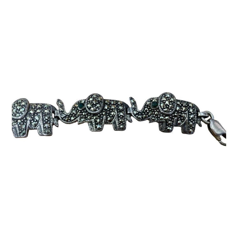 Elephant Train Bracelet 7.5” Marcasite Sterling Silver 925